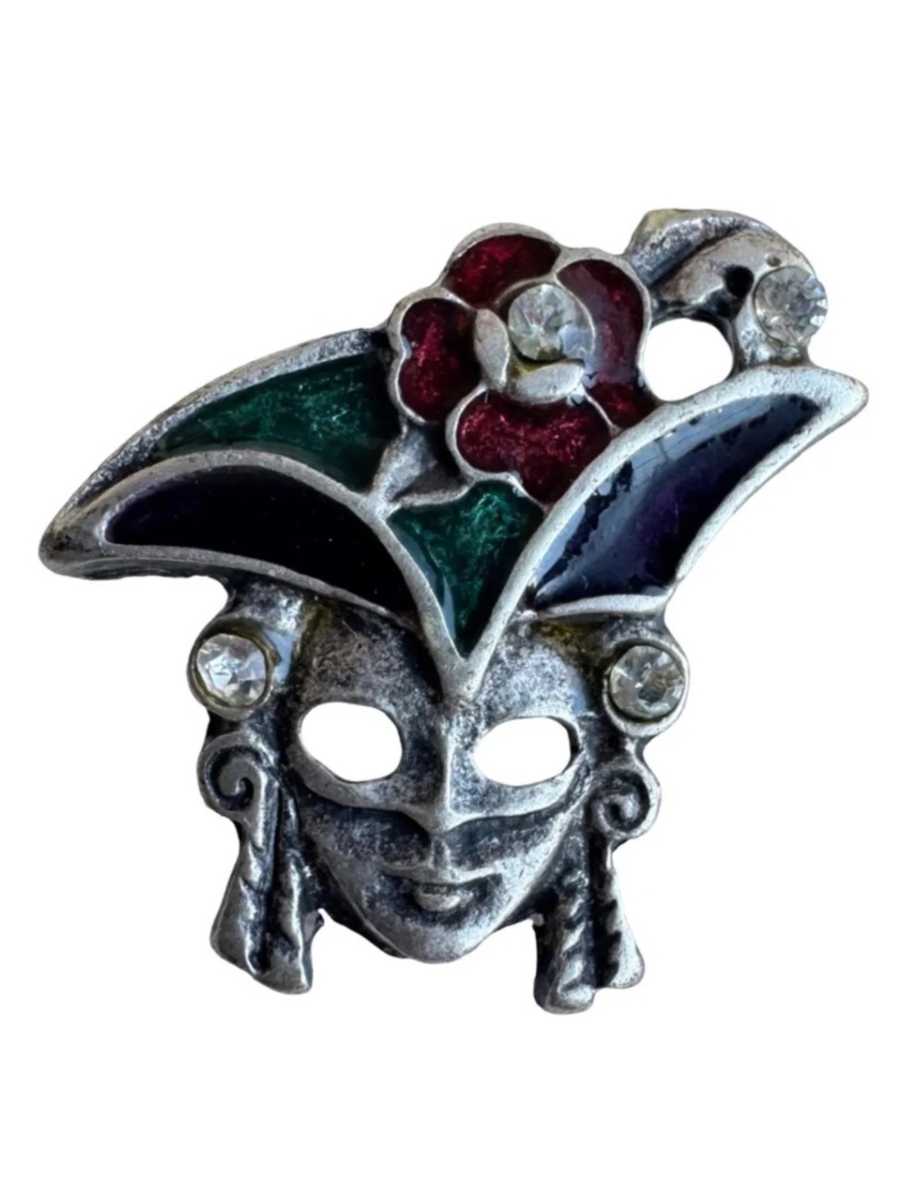 Vintage Venetian Mask Pin Enamel Carnival Mardi Gras Jester Lapel Masquerade Pin